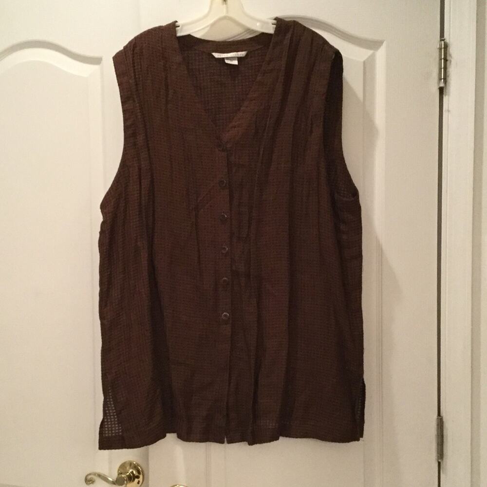 Peter nygard 2x linen blend vest brown houndstooth